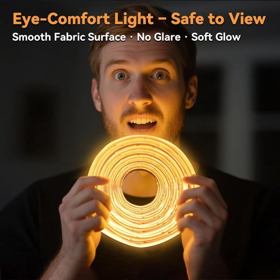 PYYNA-Fabric COB Strips, USB Amber Sleep Light for Therapy, Blue Light Blocking 2400-3000K Mood Soothing Warm Bulb Alternative, Bedroom, Nursery, 19.68in, 1 Pack