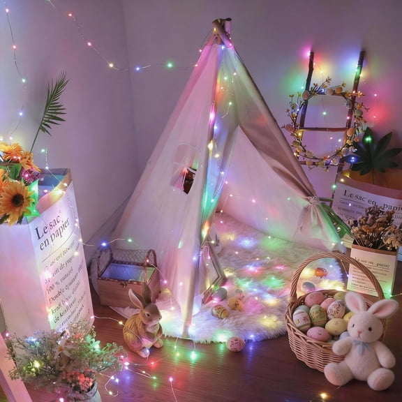 PYYNA-Fairy String Lights, 33ft 100 LED Color Changing Pastel Fairy Lights with Remote Timer, USB Easter Starry Light Music Sync RGB Twinkle Light for Xmas Halloween Easter Party Wedding Decor