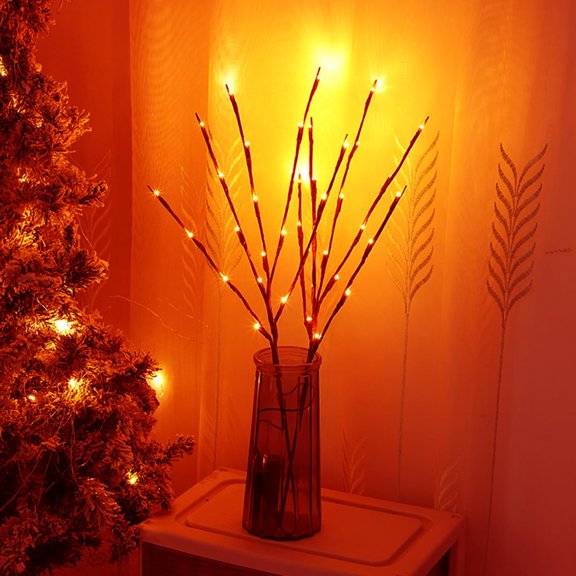 PYYNA-Festive Red LED Branch String Lights 60 Red LEDs Waterproof Design, Perfect for Christmas Tree/Party/Chinese New Year Decor, 74cm Battery-Operated Party Lights for Home and Garden Decor