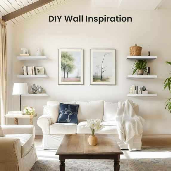 PYYNA-Floating Shelves, Wall Shelves for Bathroom/Living Room/Bedroom/Kitchen Decor, White Shelves with Invisible Brackets Set of 3 - AMFS08 | , Floating Shelves, Wall Shelves, for Bathroom, for Livi