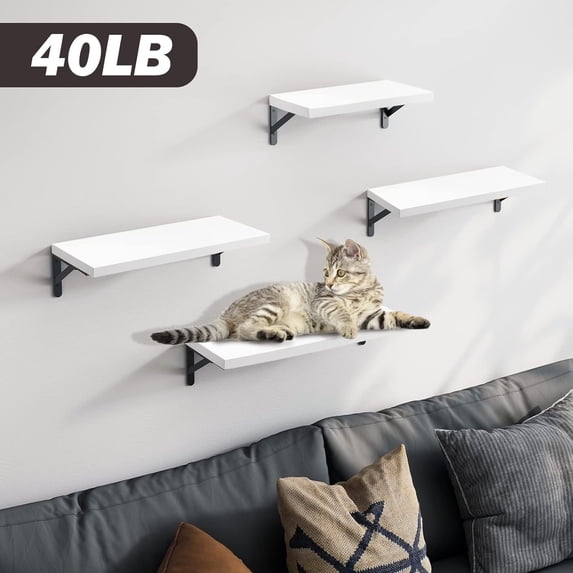 PYYNA-Floating Shelves for Wall, Different Sizes White Wall Shelves for Living Room, Bathroom, Bedroom, Kitchen, Home Decor (Set of 4)