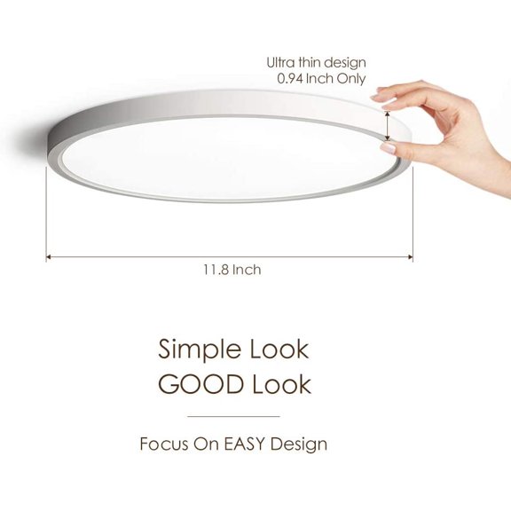 PYYNA-Flush Mount 12 Inch Ceiling Light (Milk White Shell), 20W Surface Mount LED Light Fixture for Bedroom Kitchen,5 Color Temperatures in One,0.94 Inch Thickness Round
