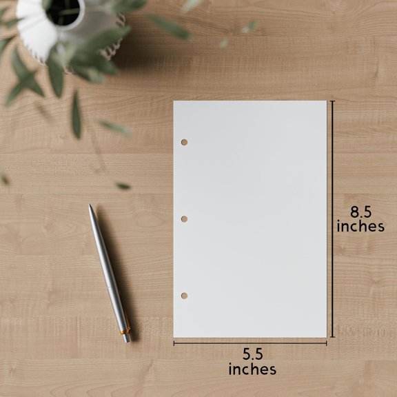 PYYNA-Half Letter 3-Hole Punched Blank Paper, 200 Sheets, 120 GSM, Loose Leaf, 5.5 x 8.5 inch, for Printing Custom Templates and DIY Planning