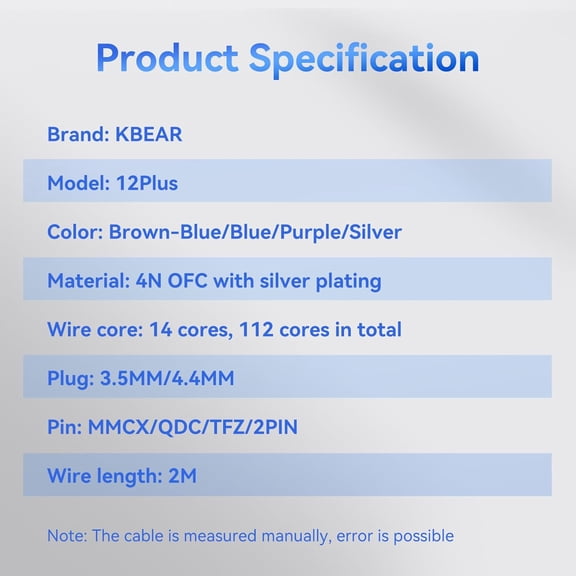 PYYNA-KBEAR ST12 Plus 2M Blue IEM Cable 3.5MM QDC Headphone Wire, 8-Strand 4N OFC Silver-Plated Upgraded Cable for KZ ZS10 PRO/ZAR/ZAS/ZS12 PRO X/ZA12, CCA C12/ C10 Pro, Sigmot EM6L