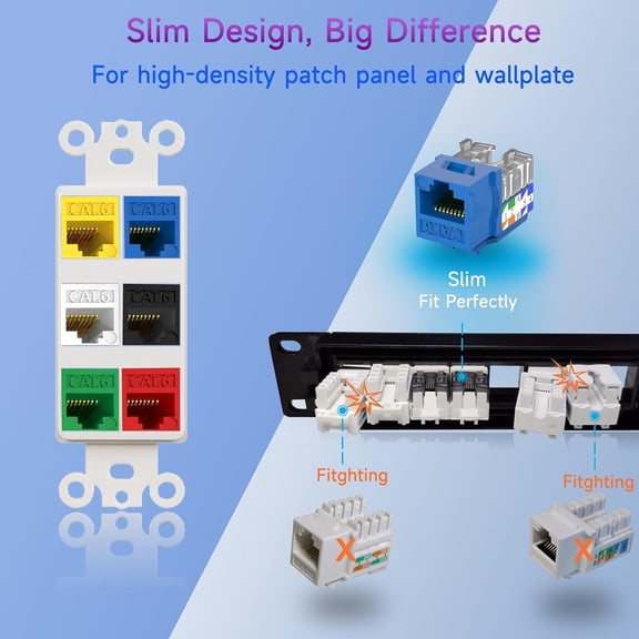 PYYNA-Keystone Jack Cat6 Slim 25 Pack, Keystone Jacks 90 Degree, RJ45 Keystone Jack Punch Down Blue, Cat6 Jack compatiable for Network WallPlate or Patch Panels