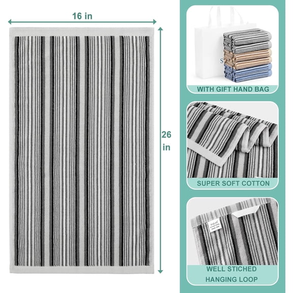 PYYNA-Kitchen Dish Towels for Drying Dishes, Large Cotton Kitchen Towels, Stripped Terry Dish Cloths, Thick Highly Absorbent Towel Sets with Hanging Loop, 16" X 26", 6 Packs Multi-Color