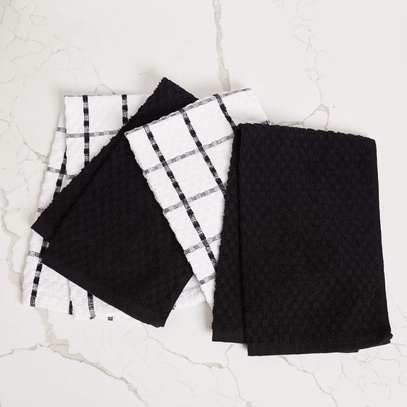 PYYNA-Kitchen Towels - Dish Towels and Dish Cloths - Hand Towel and Dishcloths Sets - 100% Soft Ring Spun Combed Cotton - Great for Cooking in Kitchen or Household Cleaning - Size 15" x 25" (Black, 1