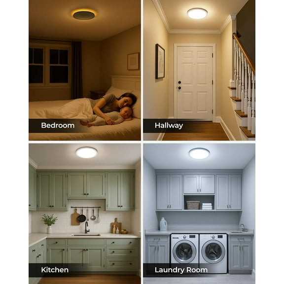 PYYNA-LED Flush Mount Ceiling Light Fixture with Night Light, 1800LM 3000K/4000K/5000K Selectable, Dimmable Low Profile Ceiling Light for Kitchen Bedroom Hallway, 8.7inch Round White