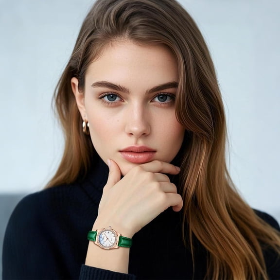 PYYNA-Leather Watches for Women: Vintage Octagonal Diamond Bezel Analog Quartz Wrist Watches Soft Strap Business Casual Dress Waterproof Date Luminous Dial Ladies Wristwatch