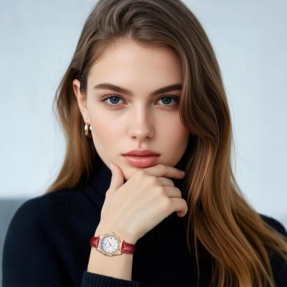 PYYNA-Leather Watches for Women: Vintage Octagonal Diamond Bezel Analog Quartz Wrist Watches Soft Strap Business Casual Dress Waterproof Date Luminous Dial Ladies Wristwatch