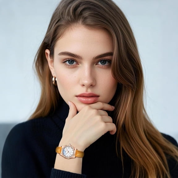 PYYNA-Leather Watches for Women: Vintage Octagonal Diamond Bezel Analog Quartz Wrist Watches Soft Strap Business Casual Dress Waterproof Date Luminous Dial Ladies Wristwatch