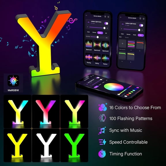 PYYNA-Light Up Letters USB Powered, LED Letter Lights Color Changing Alphabet Sign Gifts for Girls Women Party Birthday Decorations, APP Control, Night Light Christmas Valentine Wall Table Decor - Y