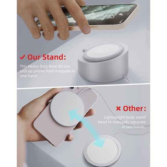 PYYNA-Mag- Safe Charger Stand for 25W/15W MagSafe Charger Heavy-Duty Premium Metal Holder Base Desktop Tablet Mount for iPhone 17/16 Pro /16/15 Pro/15/14/13/12 -Silver