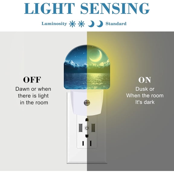 PYYNA-Magic Moon on Sea Night Light Plug into Wall with Dusk to Dawn Sensor Cute Nightlight for Kid Girls Boys Women Men Room Decor, Hallway, Kitchen, Bathroom, Nursery, Stairs