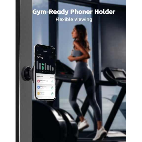 PYYNA-Magnetic Phone Holder for Gym 360 Rotating Gym Phone Mount Holder for MagSafe, Dual Magnetic Cell Phone Holder Compatible with iPhone 16 15 14 13 12 Series Portable Gym Accessories-931004