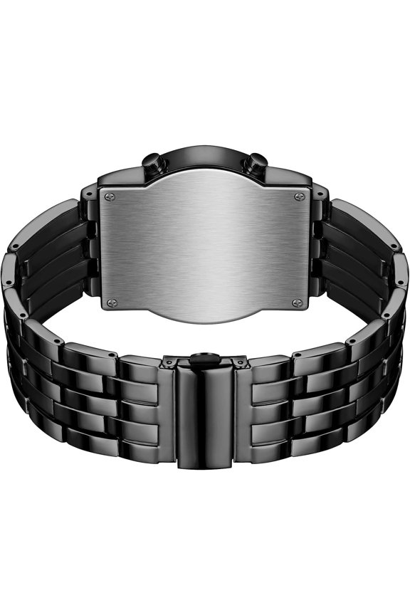 -Men's Lava Style Stainless Steel Watch Red Blue LED Digital Watch Black Bracelet Watch