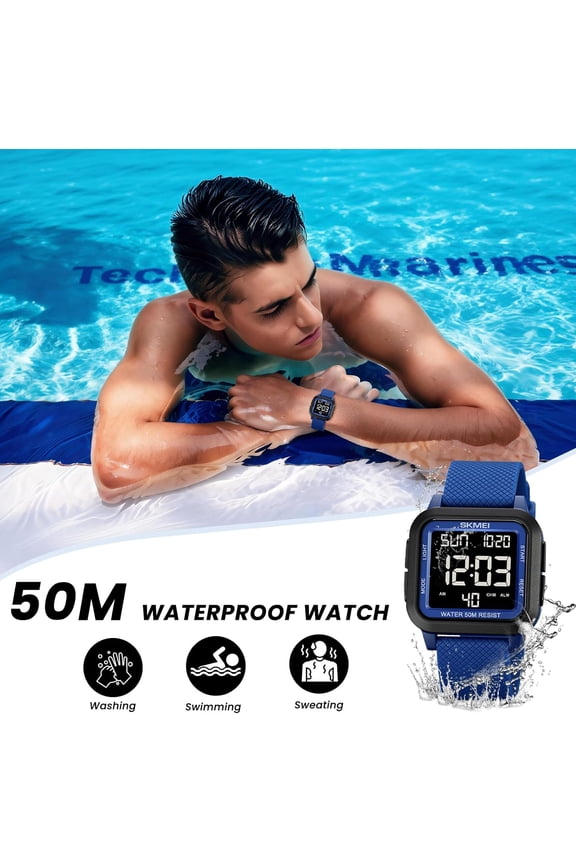 -Men's Military Digital Sports Watch Ultra-Thin Waterproof Wrist Watches for Men with Stopwatch Countdown Timer Alarm Function Dual Time LED Back Light
