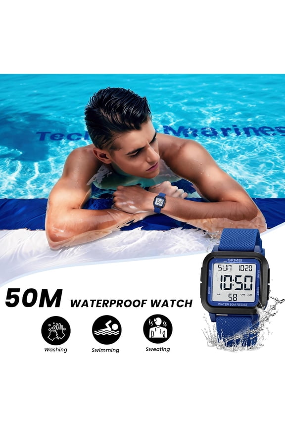 -Men's Military Digital Sports Watch Ultra-Thin Waterproof Wrist Watches for Men with Stopwatch Countdown Timer Alarm Function Dual Time LED Back Light