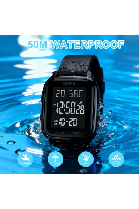-Men's Military Digital Sports Watch Ultra-Thin Waterproof Wrist Watches for Men with Stopwatch Countdown Timer Alarm Function Dual Time LED Back Light