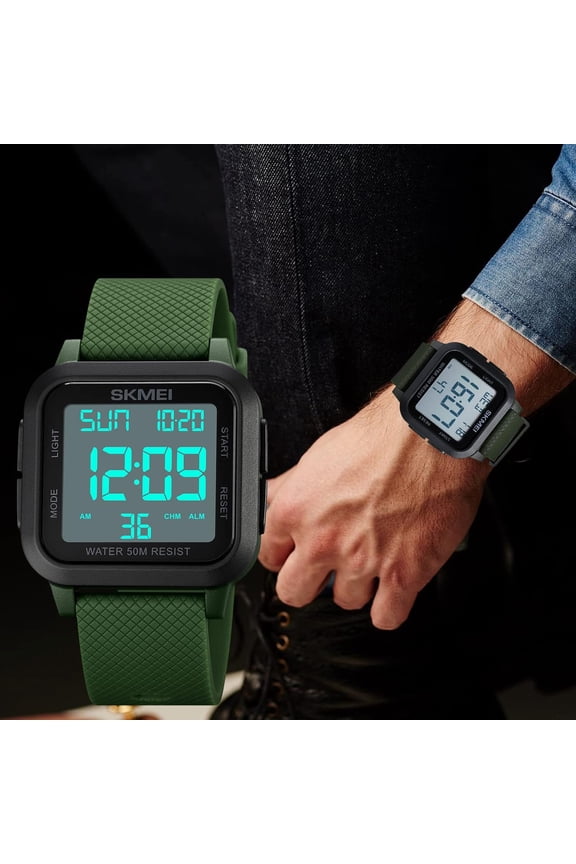 -Men's Military Digital Sports Watch Ultra-Thin Waterproof Wrist Watches for Men with Stopwatch Countdown Timer Alarm Function Dual Time LED Back Light