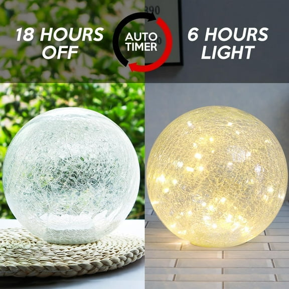PYYNA-Mercury Crackle LED Glass Globe Ball Lamp with Timer, Battery Operated Night Light for Girls, Birthday, Halloween,Christmas - Decorative Gift for Home Warm White (with Timer)