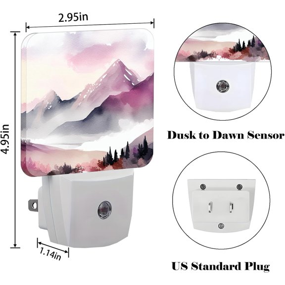 PYYNA-Misty Mountains and Forests Night Light,Plug Into Wall for Boys Girls Bedroom Decorative Square Night Light Lamp 0.5w Sleep Friendly