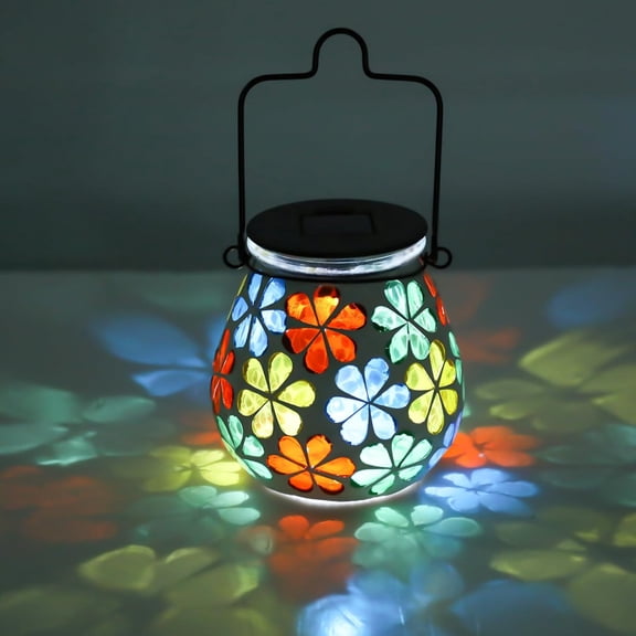 PYYNA-Mosaic Solar Lanterns Outdoor - Glass Hanging Solar Lights Hollow Out Waterproof Table Lamp Outdoor Decorative for Garden, Patio, Holiday Party Outdoor Decoration