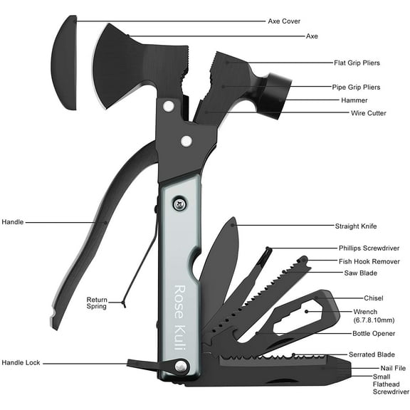 PYYNA-Multitool Camping Accessories Gifts for Men Dad, 18 in 1 Survival Compact Hatchet Multi Tools with Knife Axe Hammer Saw Screwdrivers Pliers Bottle Opener for Hunting Hiking Fishing