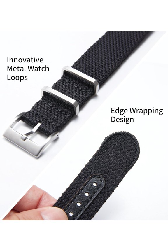 -Nylon Watch Band 18mm 20mm 22mm 24mm Breathable One-Piece Extra Long Canvas Watch Bands Military Cotton-linen Replacement Watch Straps with Stainless Steel Buckle