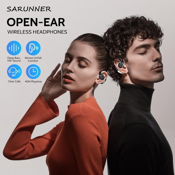 PYYNA-Open Ear Headphones Earbuds Wireless 5.3 Bluetooth Ear Buds with LED Display IP55 Waterproof, Wireless Headphones Touch Control Sport Earbuds for Running, Cycling, Hiking, Gym