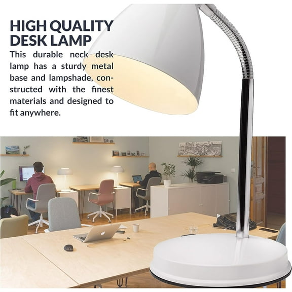 PYYNA-Oxford White Metal Flexible Classic Goose Neck Design Desk or Table Lamp for Office or Bedroom Use