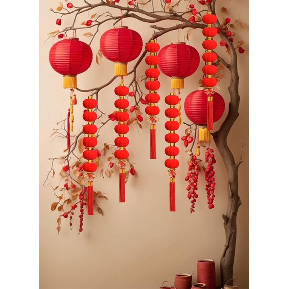PYYNA-Pack of 2/3 String Red Lanterns Chinese New Year Decorations for Chinese Style Hanging Party Wedding Spring Festival Decoration Supplies Mid Autumn Moon Festival Palace Lanterns (R-2)