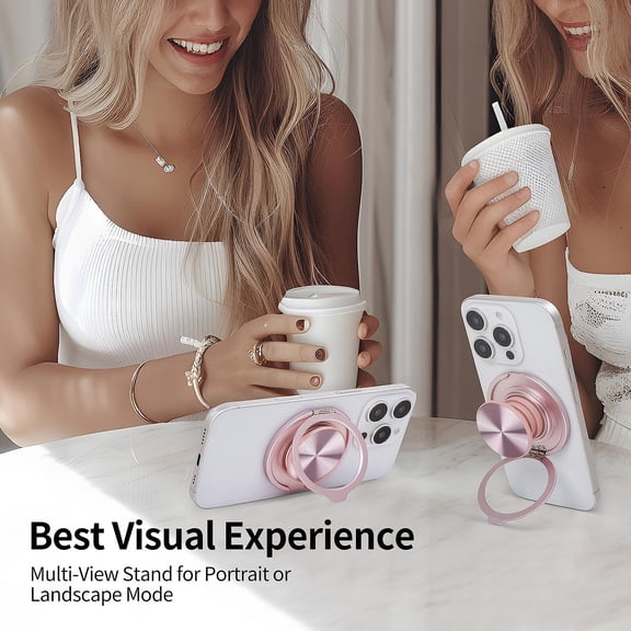 PYYNA-Phone Grip with 360 Kickstand, Magnetic Phone Stand Compatibility for Magsafe, Phone Holder for Hands-Free Viewing, Secure Anti-Drop Grip for iPhone Series, iPad Tablet & Phone Cases, Pink