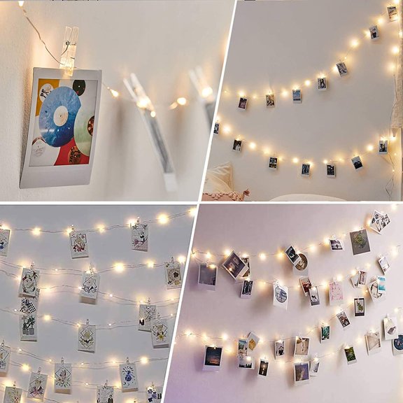 PYYNA-Photo Clip String Light, 32.8Ft 100 LED Fairy Lights with Clips for Hanging Pictures, Photo Light with 50 Clear Clips for Dorm Bedroom Wall Christmas Wedding Dcor