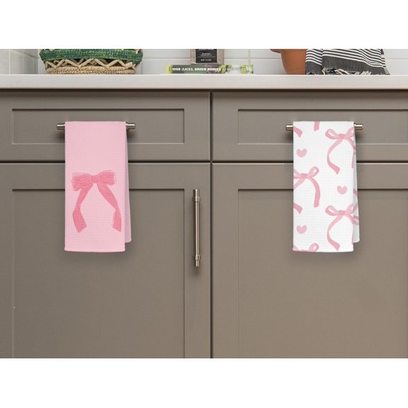 PYYNA-Pink Bowknot Cherry Kitchen Towels,Pink Preppy Decor,16x24 Inch Set of 4Absorbent Dishcloths Hand Towels Dish Towels for Kitchen Bathroom Dorm,Gifts for Women Teen Girls, Ts460