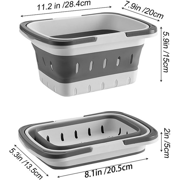 PYYNA-Portable Folding Plastic Bath Shower Caddy with Handle 2 Pack, Perforated, Collapse Travel Bathroom Organizer for Bedroom, College, Shower, Dorm Room, Camping and RV Use (Grey/Blue, 2 pack)