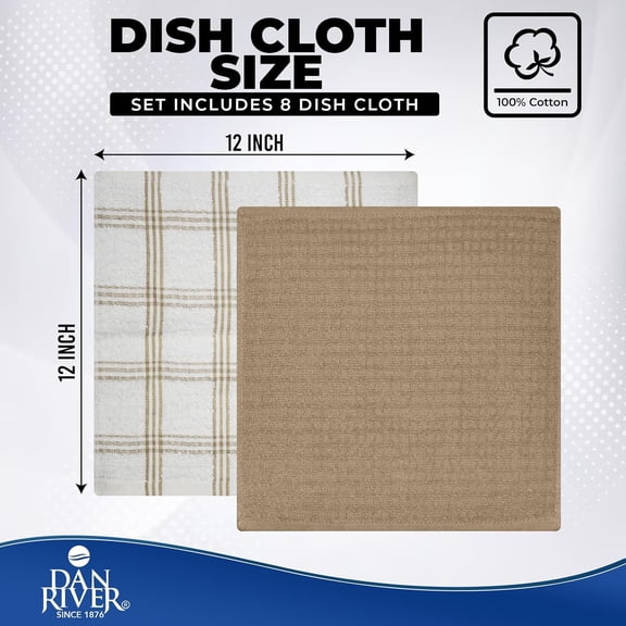 PYYNA-Premium Dish Cloth 100% Cotton 12 X 12 Inches |Pack of 8|-Ultra Soft Tea Towels-Highly Absorbent Kitchen Rags-Terry Dishcloth for Kitchen and Household Cleaning |Tan|