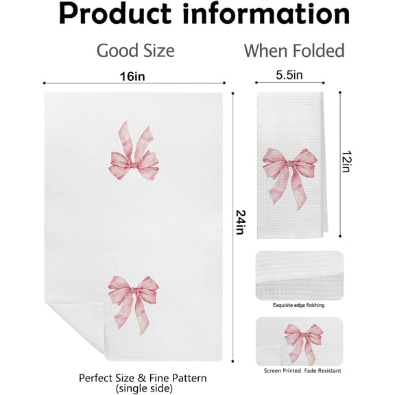 PYYNA-Preppy Coquette Pink Bow Hand Kitchen Towels Set of 2,Pink Dish Towels Tea Towels for Kitchen Bathroom,Coquette Girly Bathroom Kitchen Decor,16x24 Inch