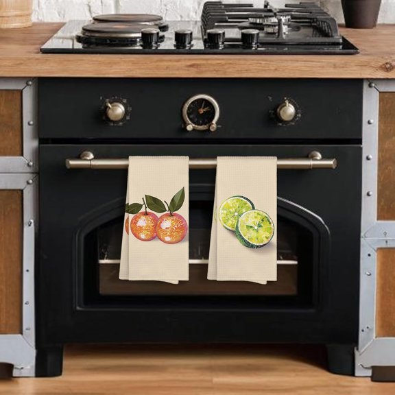 PYYNA-Preppy Disco Orange Lemon Kitchen Towels Decorative 16x24, Trendy Retro Fruit Dish Towels Cloths Dishcloths Tea Towel Gifts for Women Teen Girl, Dorm Bathroom Hand Towel Decor