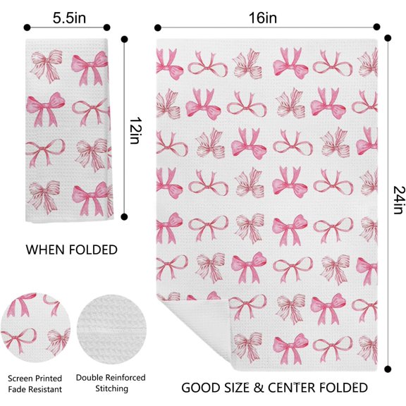 PYYNA-Preppy Pink Bow Coquette Kitchen Towels - Pink Bow Dish & Hand Towels for Kitchen & Bathroom Decor for Women Girls