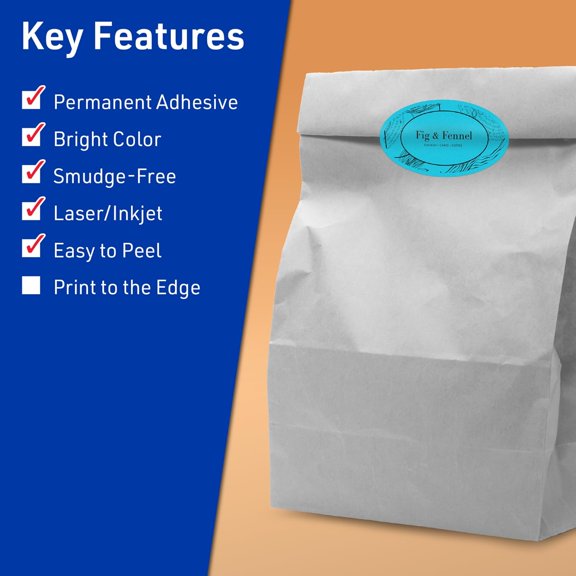 PYYNA-Printable Oval Labels, Sure Feed Technology, 1-1/2" x 2-1/2", Bright Blue Labels, Laser/Inkjet Printable, 180 Total, Great for Soaps and Candles