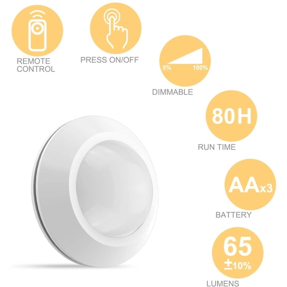 PYYNA-Puck Lights with Remote, Cordless Battery Powered Closet Lights, Tap Light, Push Button Light, Under LED Cabinet Lighting, Stick Light for Shelf Kitchen(6Pack)