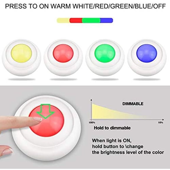 PYYNA-Push Lights Battery Operated, Wireless RGB Touch, Tap, Color Changing Pop, Stick on Puck Lights for Closet Classroom Noise Level