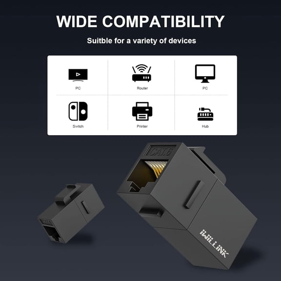 PYYNA-RJ45 Cat6 Keystone Coupler 25-Pack, Female to Female Cat6 Keystone Jack, UTP Keystone Coupler Insert, Keystone Jack, Ethernet Coupler, Black