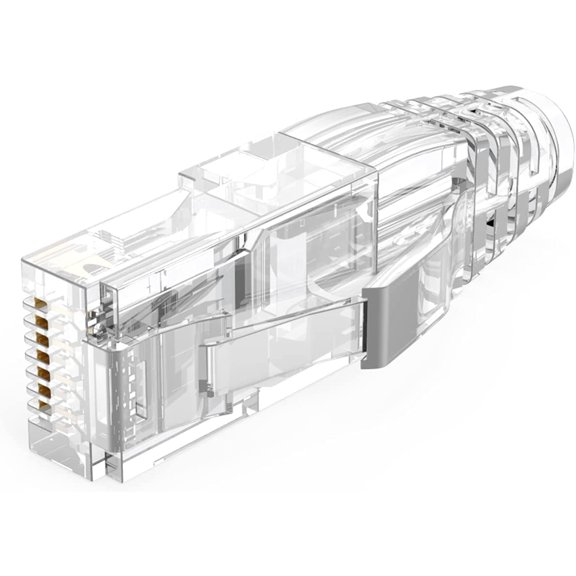 PYYNA-RJ45 Connectors, 50-Pack Cat6 Connector, Cat6/Cat5 8P8C Modular Plug Ends with Relief Boots for Solid Wire and Standard Cable, Transparent