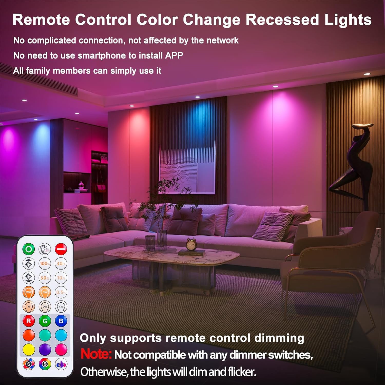 Eef0fa Color PYYNA-Recessed Lighting 5/6 Inch Color Changing LED Can Lights for ...