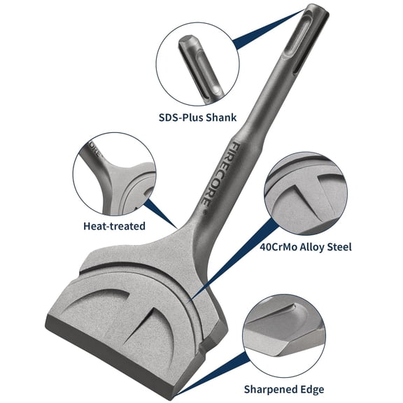 PYYNA-SDS Plus Chisel, 3 In. by 6.5 In. Tile Removal Bits for SDS Plus Rotary Hammer Drill Attachments, Steel Shovel Scaling Flat Chisel Tool for Removing Cement Tile Thinset Mortar Vinyl