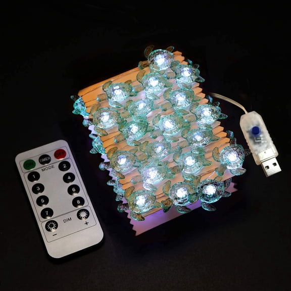 PYYNA-Sea Turtle Decorative String Lights, 18.7 Ft 40 LED USB Plug-in Silver Copper Wire Beach Theme Fairy Lights for Indoor Outdoor Decoration Projects (Cool White, Remote Control with Timer)