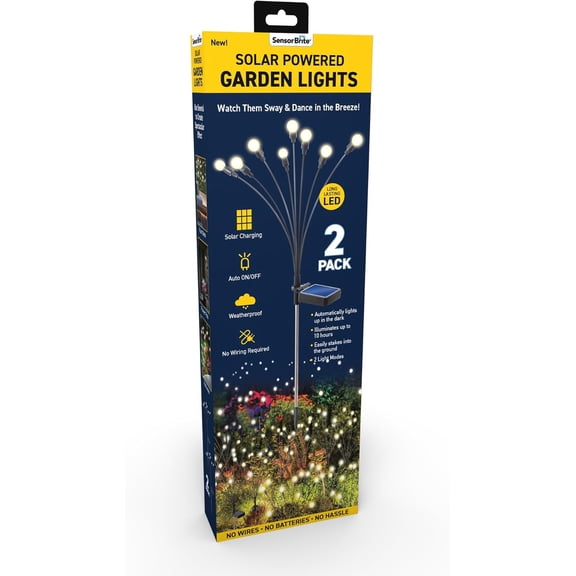 PYYNA-Sensor Brite Solar Garden Lights, Adjustable Firefly Lights with 10-Hour Illumination, Auto ON/Off Outdoor Garden Lights, Easy Install LED Light Pair, Weatherproof Garden Decor, Pack of 2