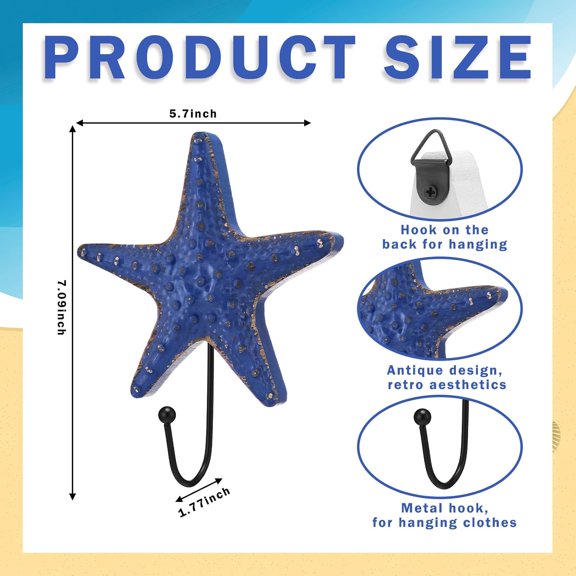 PYYNA-Set of 3 Starfish Decorative Wall Hooks Wooden Starfish Decor Hooks Rustic Antique Beach Coastal Wall Hanger for Garden Indoor Outdoor Coat Aprons Hats Keys Kitchen